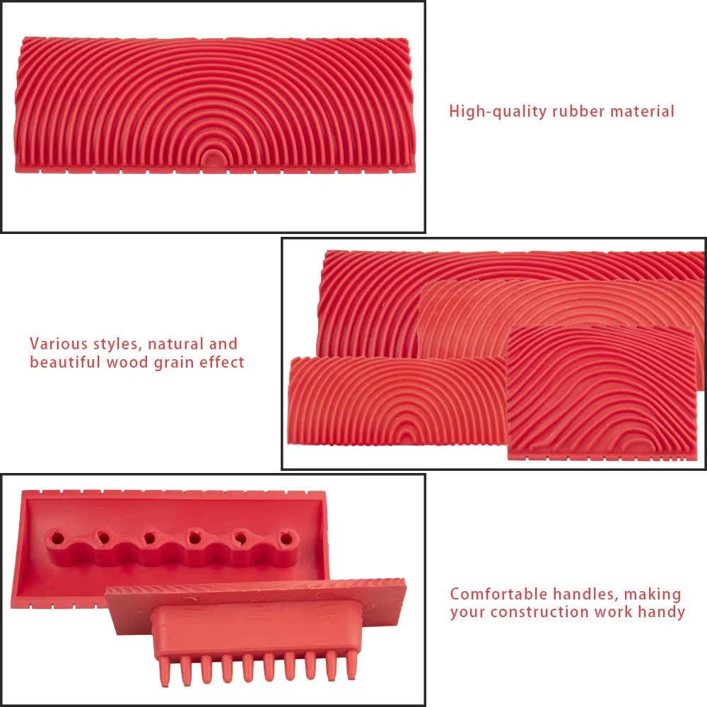 2Pcs/Set Rubber Roller Brush Painting Tools Imitation Wood Graining Wall Painting Home Decoration Art Embossing DIY Graining